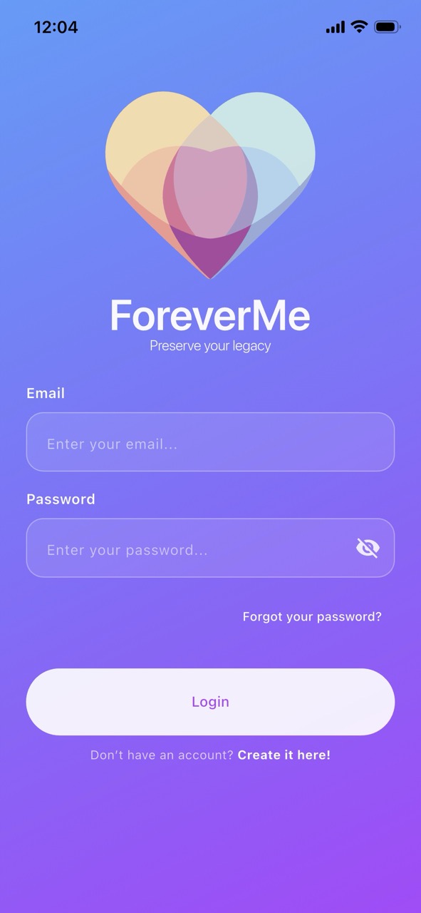 ForeverMe login screen